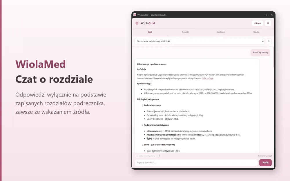 Скриншот боковой панели расширения WiolaMed